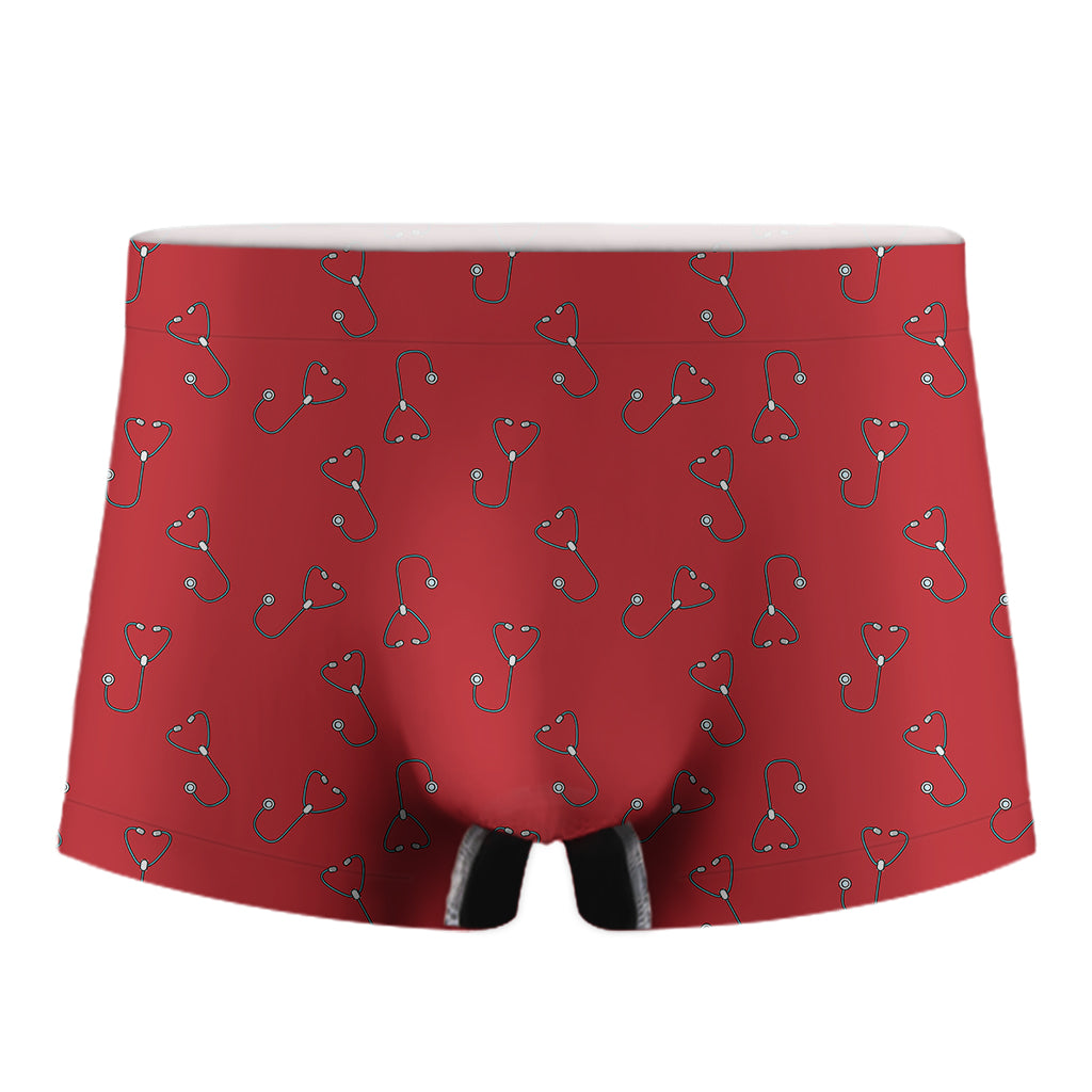 Red Stethoscope Pattern Print Men's Boxer Briefs