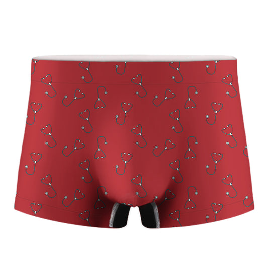 Red Stethoscope Pattern Print Men's Boxer Briefs