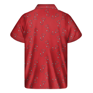 Red Stethoscope Pattern Print Men's Short Sleeve Shirt