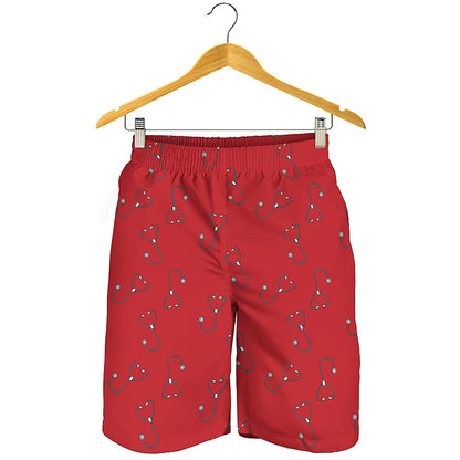 Red Stethoscope Pattern Print Men's Shorts