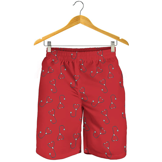Red Stethoscope Pattern Print Men's Shorts