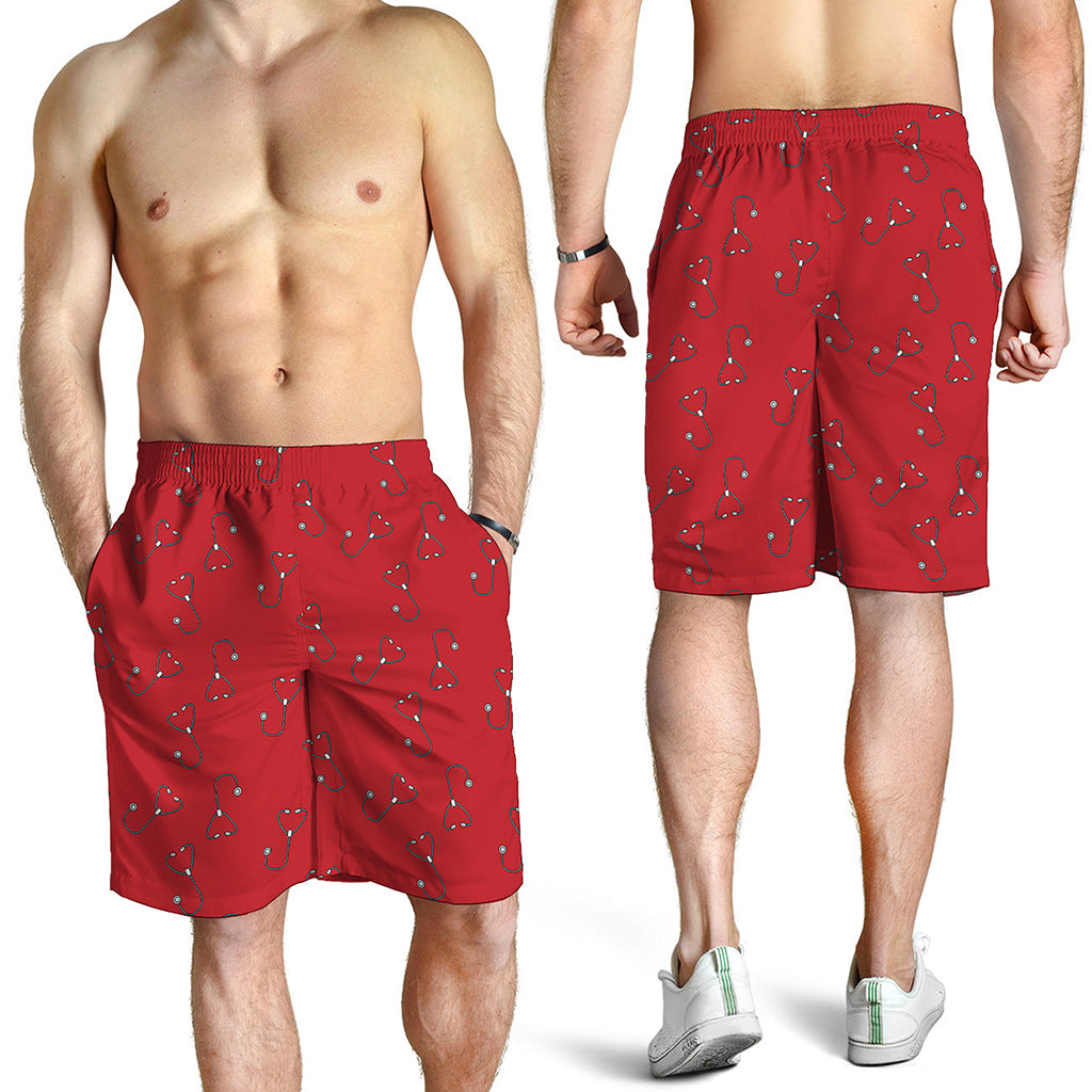 Red Stethoscope Pattern Print Men's Shorts