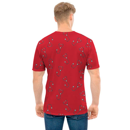 Red Stethoscope Pattern Print Men's T-Shirt