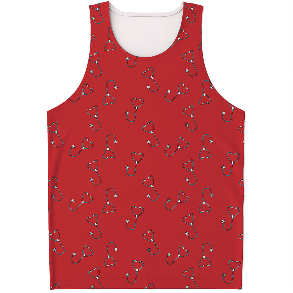 Red Stethoscope Pattern Print Men's Tank Top