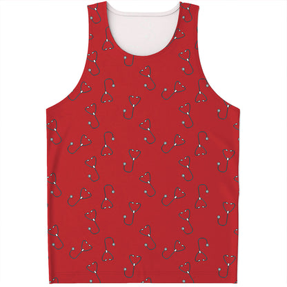 Red Stethoscope Pattern Print Men's Tank Top
