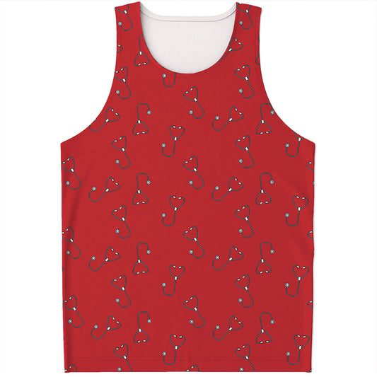 Red Stethoscope Pattern Print Men's Tank Top