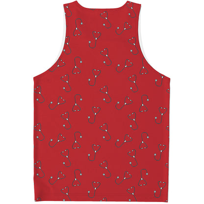 Red Stethoscope Pattern Print Men's Tank Top