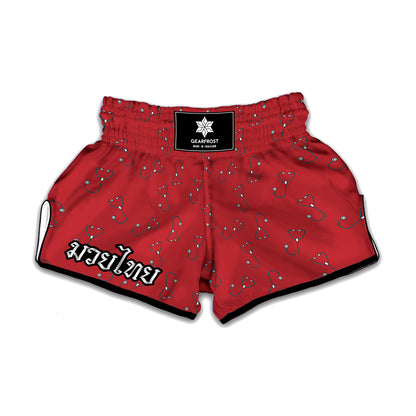 Red Stethoscope Pattern Print Muay Thai Boxing Shorts