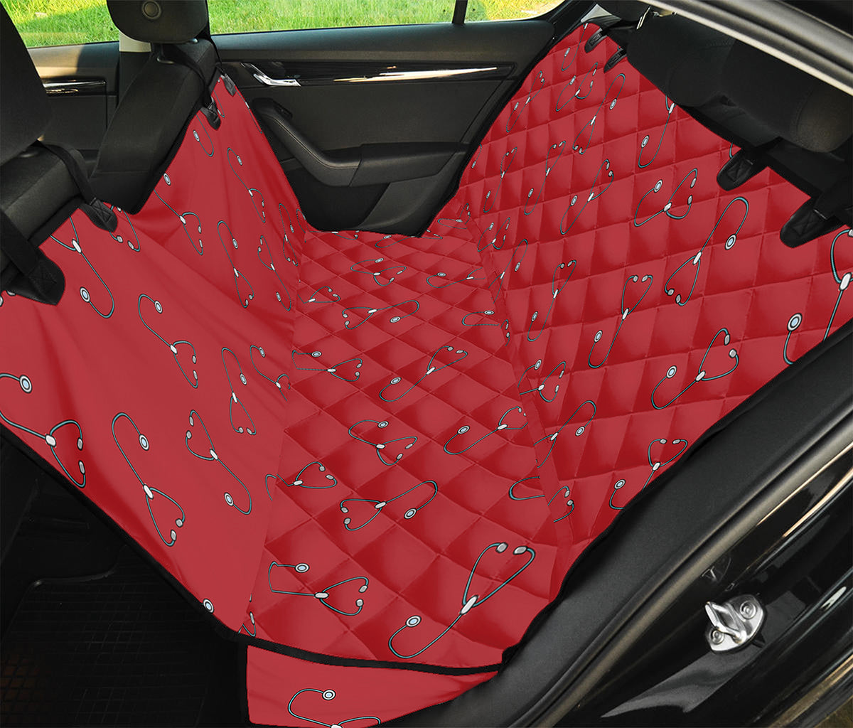 Red Stethoscope Pattern Print Pet Car Back Seat Cover