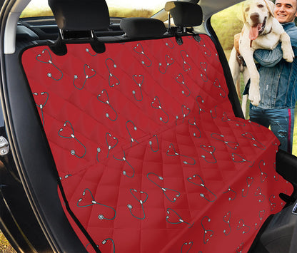 Red Stethoscope Pattern Print Pet Car Back Seat Cover