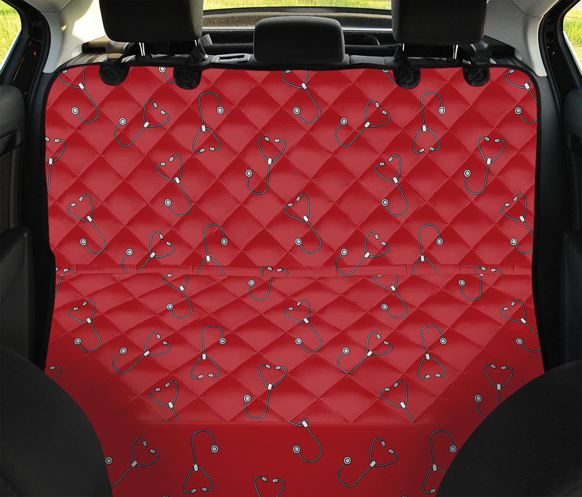 Red Stethoscope Pattern Print Pet Car Back Seat Cover