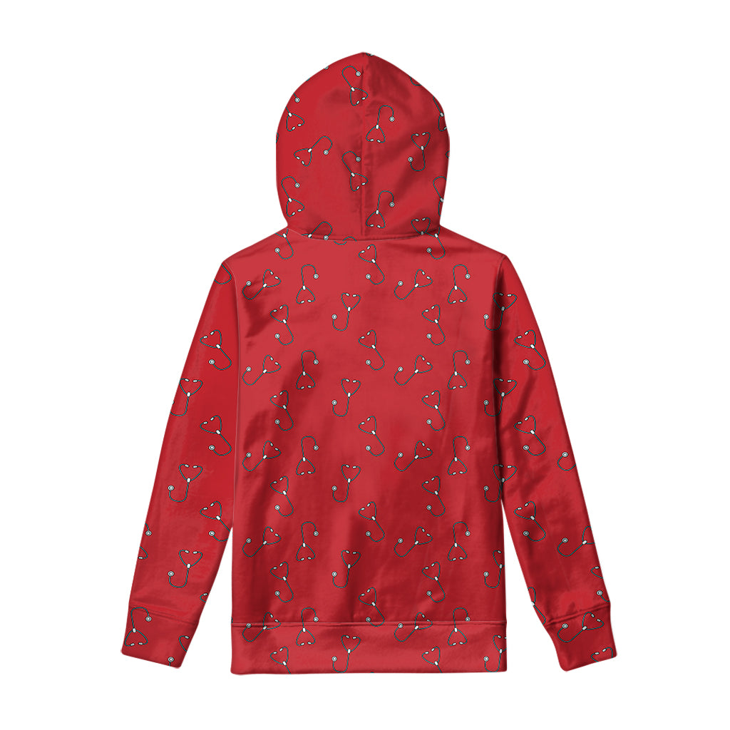 Red Stethoscope Pattern Print Pullover Hoodie