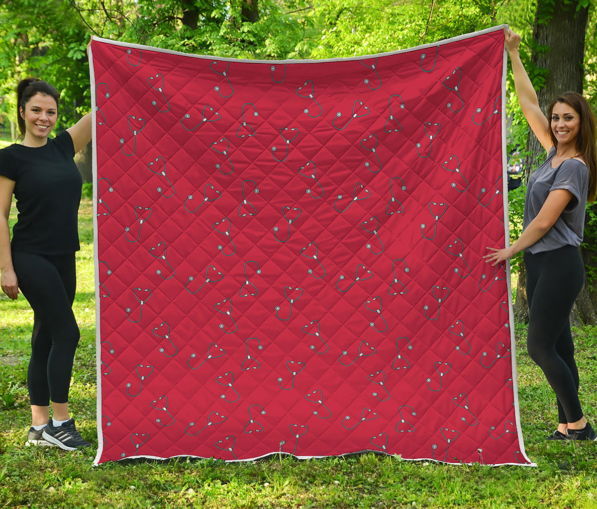 Red Stethoscope Pattern Print Quilt