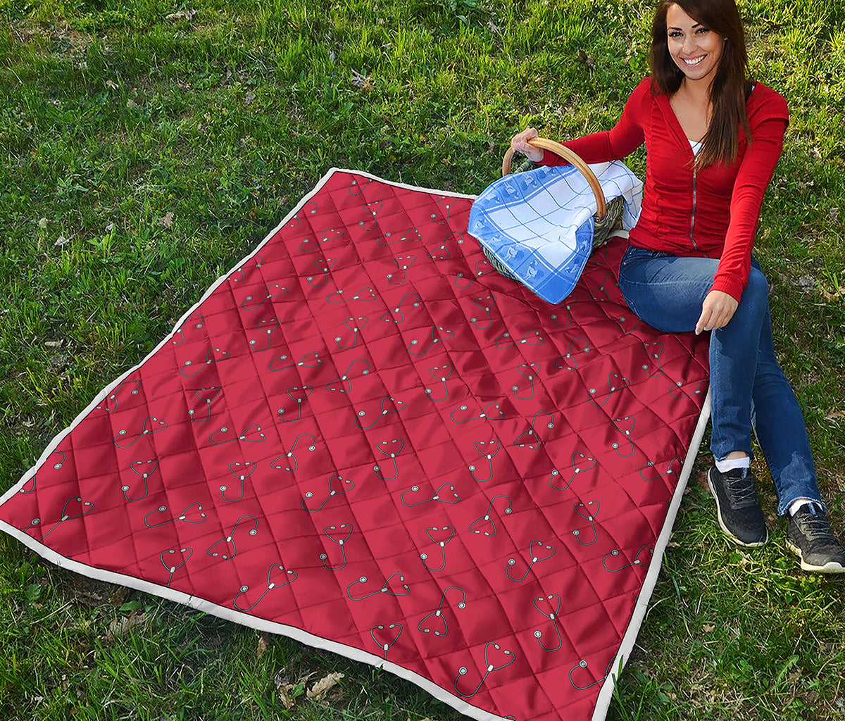 Red Stethoscope Pattern Print Quilt