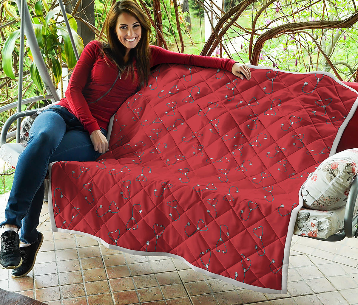 Red Stethoscope Pattern Print Quilt