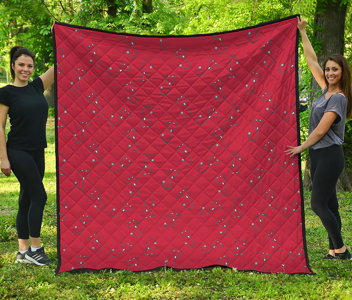 Red Stethoscope Pattern Print Quilt