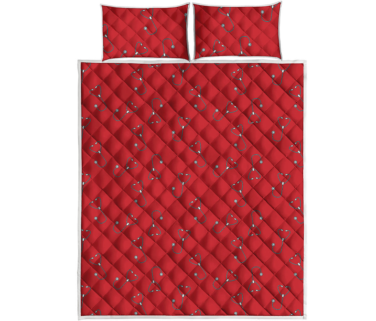 Red Stethoscope Pattern Print Quilt Bed Set