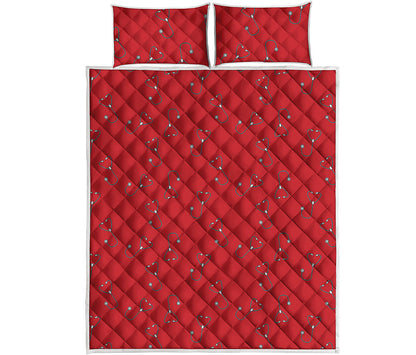 Red Stethoscope Pattern Print Quilt Bed Set