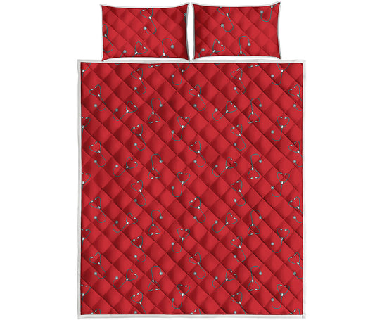Red Stethoscope Pattern Print Quilt Bed Set
