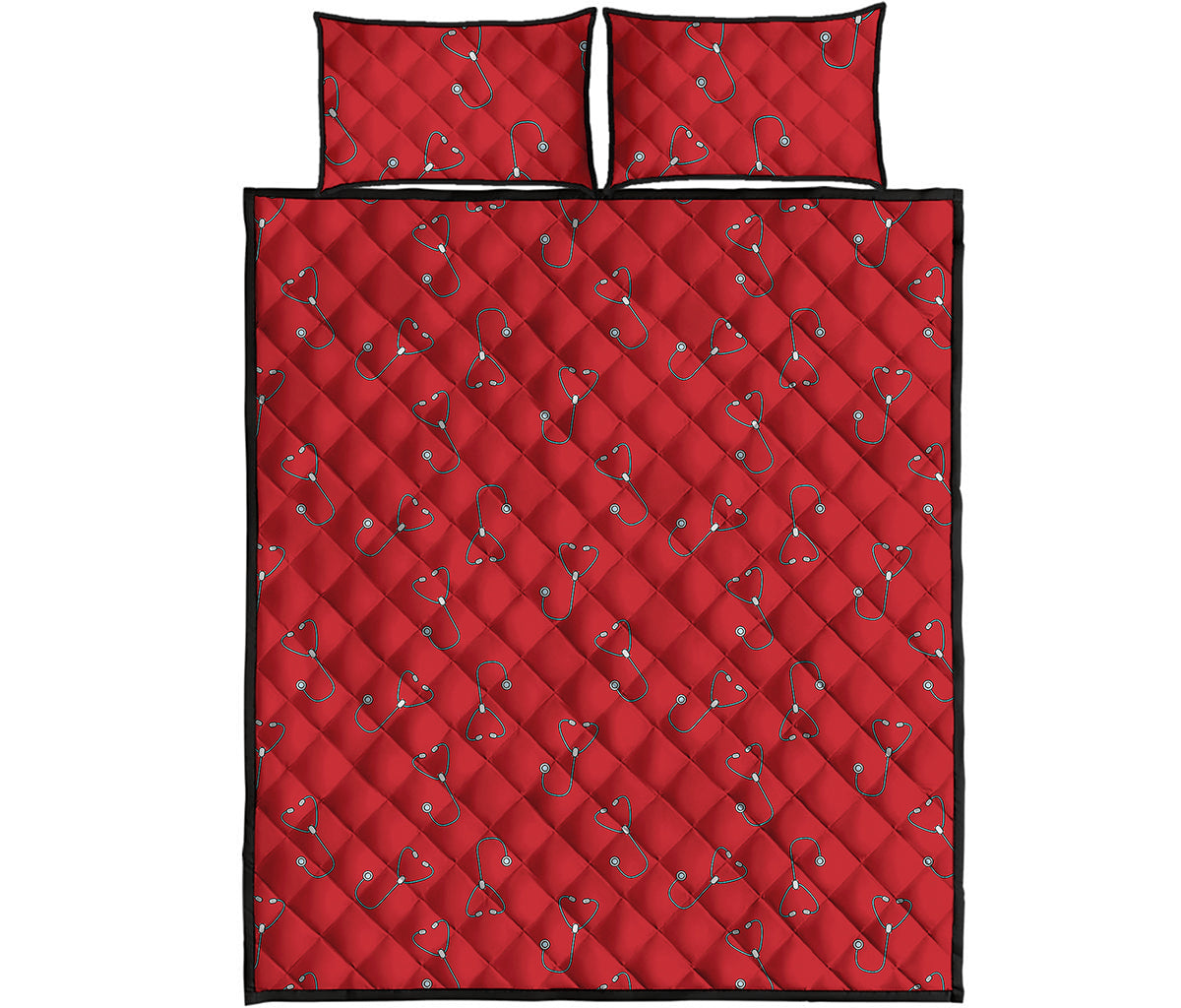 Red Stethoscope Pattern Print Quilt Bed Set