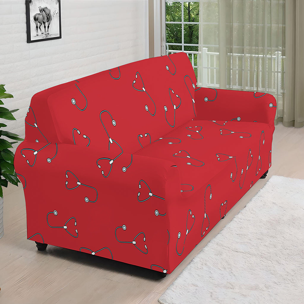 Red Stethoscope Pattern Print Sofa Cover