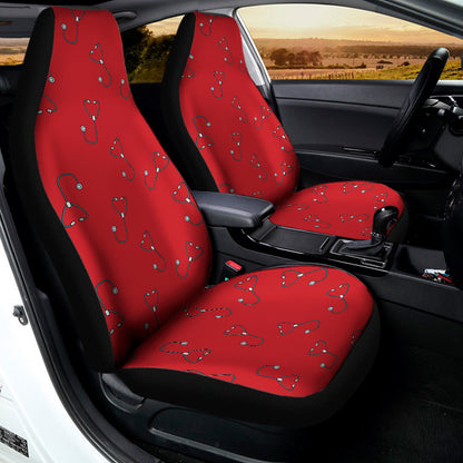 Red Stethoscope Pattern Print Universal Fit Car Seat Covers