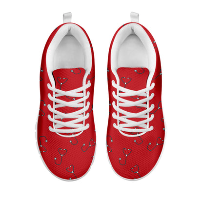 Red Stethoscope Pattern Print White Sneakers