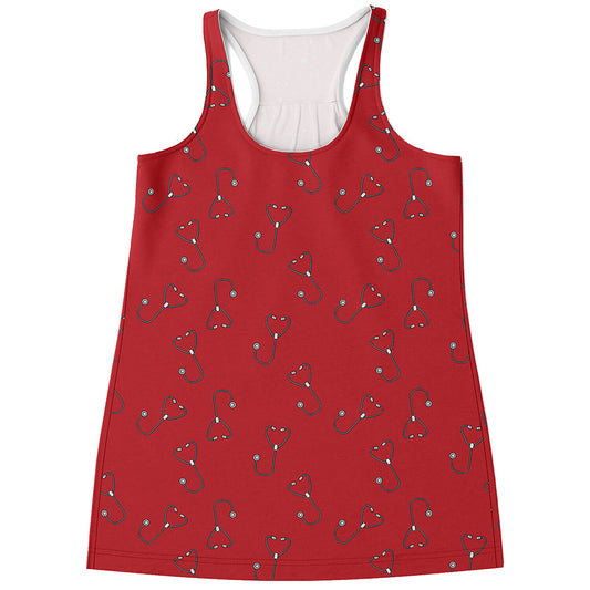 Red Stethoscope Pattern Print Women's Racerback Tank Top