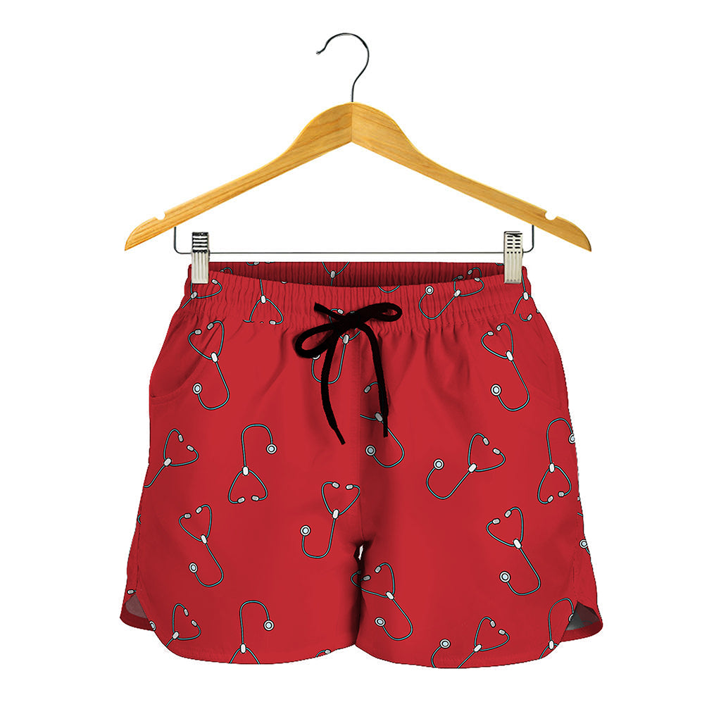 Red Stethoscope Pattern Print Women's Shorts