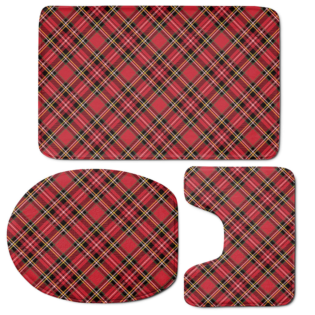 Red Stewart Tartan Pattern Print 3 Piece Bath Mat Set