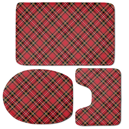 Red Stewart Tartan Pattern Print 3 Piece Bath Mat Set