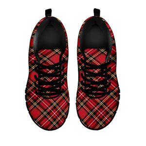 Red Stewart Tartan Pattern Print Black Sneakers