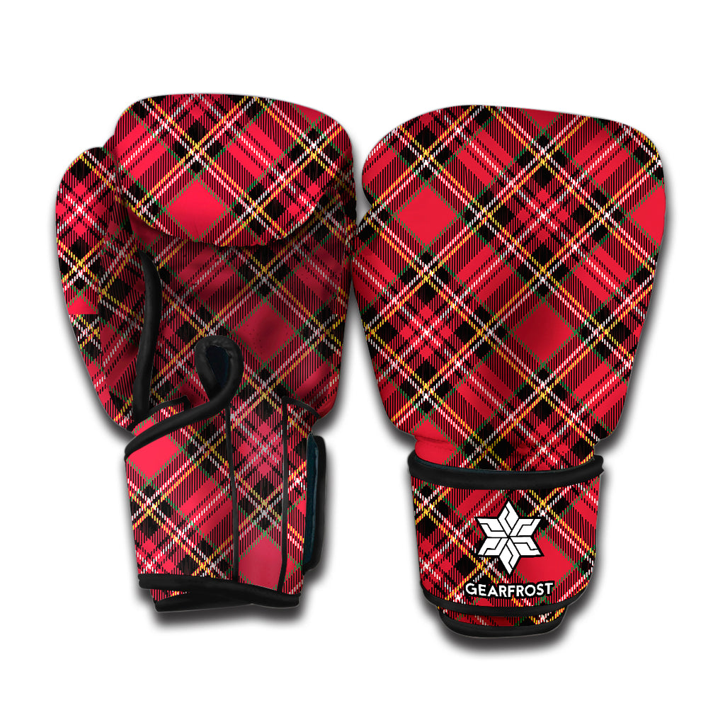 Red Stewart Tartan Pattern Print Boxing Gloves