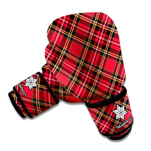 Red Stewart Tartan Pattern Print Boxing Gloves