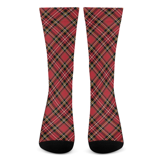 Red Stewart Tartan Pattern Print Crew Socks