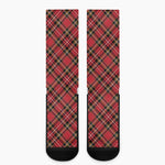 Red Stewart Tartan Pattern Print Crew Socks