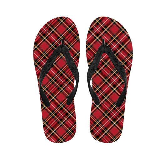 Red Stewart Tartan Pattern Print Flip Flops