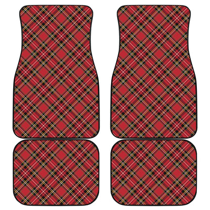 Red Stewart Tartan Pattern Print Front and Back Car Floor Mats