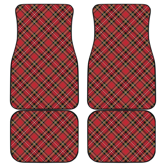 Red Stewart Tartan Pattern Print Front and Back Car Floor Mats