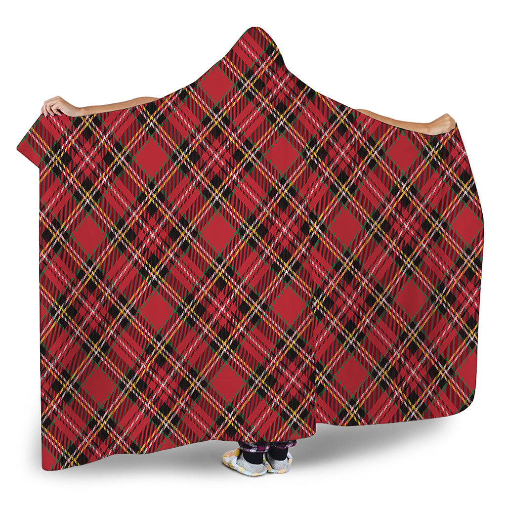 Red Stewart Tartan Pattern Print Hooded Blanket