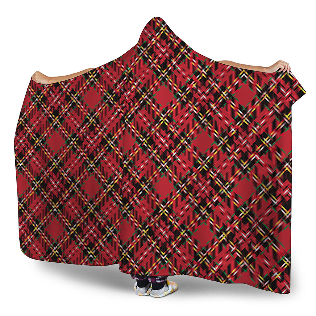 Red Stewart Tartan Pattern Print Hooded Blanket