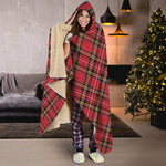 Red Stewart Tartan Pattern Print Hooded Blanket