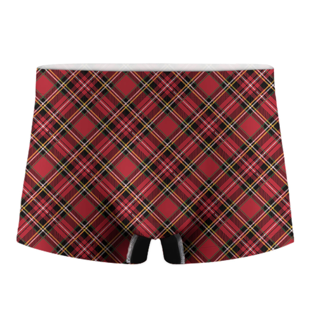 Red Stewart Tartan Pattern Print Men's Boxer Briefs