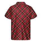 Red Stewart Tartan Pattern Print Men's Short Sleeve Shirt