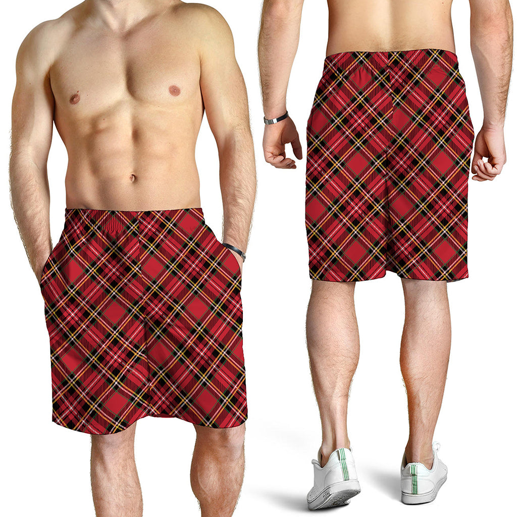 Red Stewart Tartan Pattern Print Men's Shorts