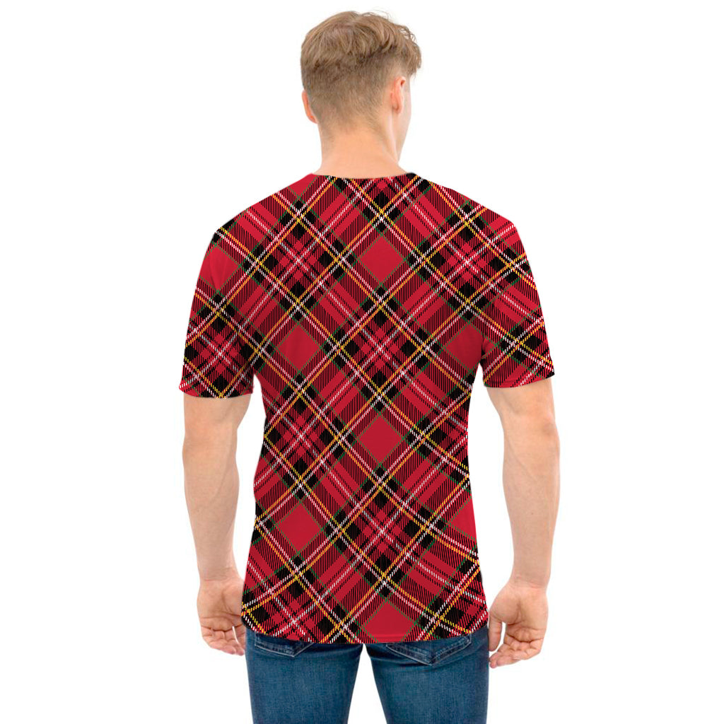 Red Stewart Tartan Pattern Print Men's T-Shirt