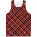 Red Stewart Tartan Pattern Print Men's Tank Top