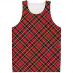 Red Stewart Tartan Pattern Print Men's Tank Top