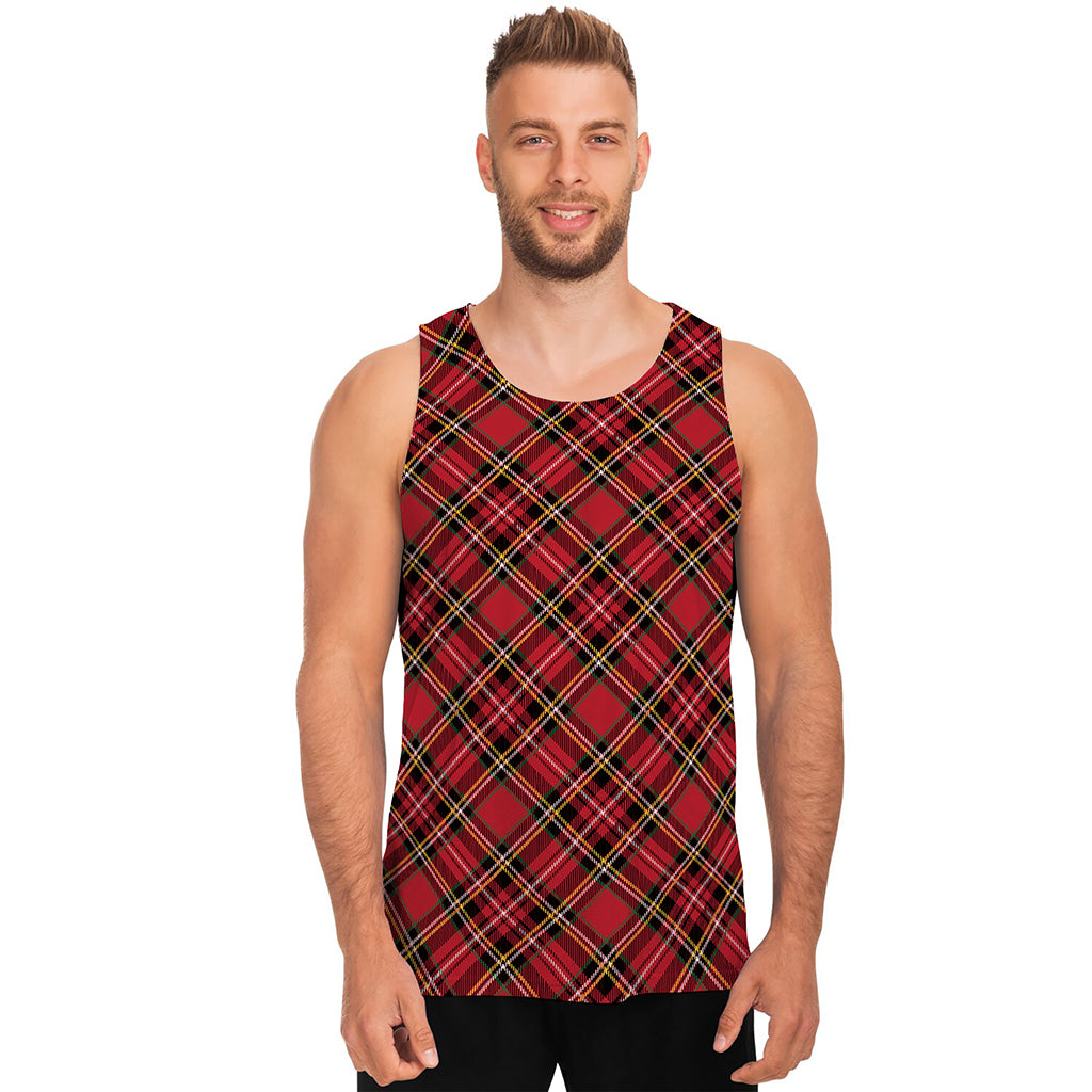 Red Stewart Tartan Pattern Print Men's Tank Top