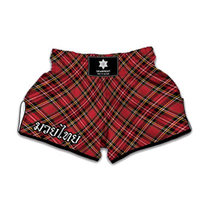 Red Stewart Tartan Pattern Print Muay Thai Boxing Shorts